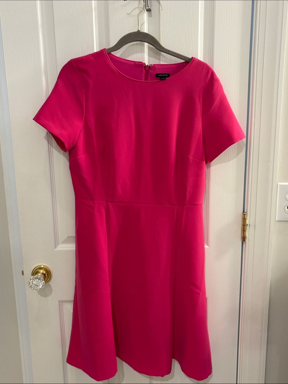 Ann Taylor Hot Pink Short-Sleeve Fit-and-Flare Dress